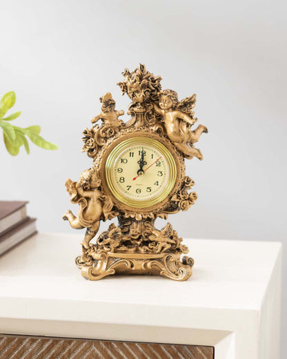 Classic Gold Adorable Angel Table Top Clock