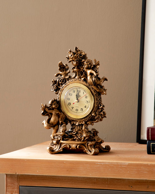 Classic Gold Adorable Angel Table Top Clock