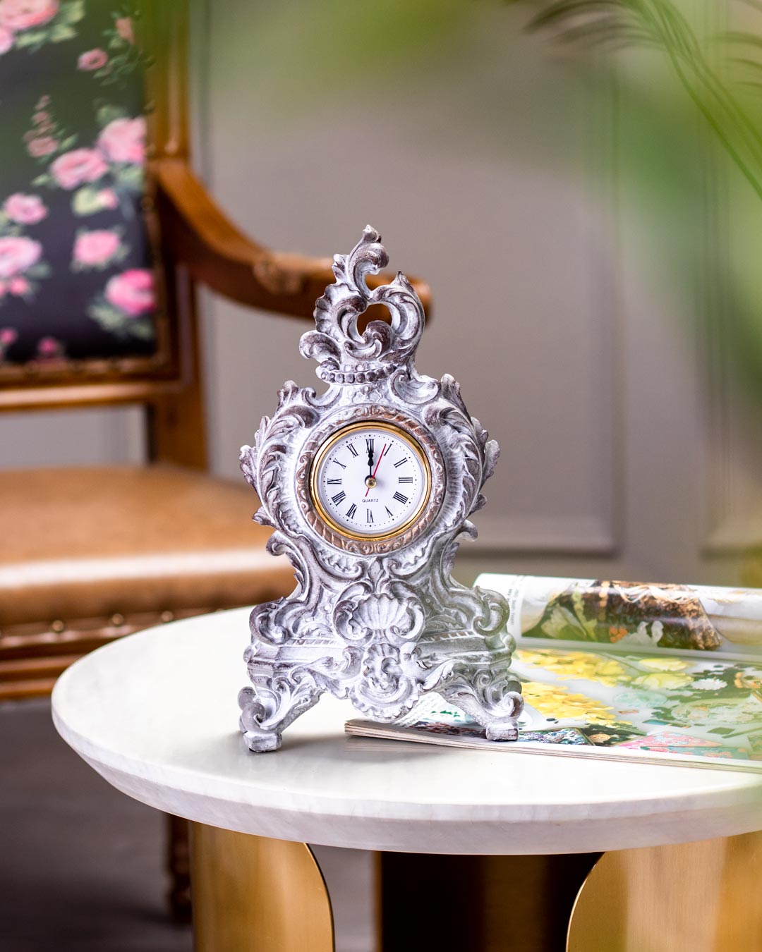 Rustic Grey Victorian Table Top Clock