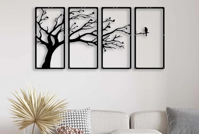 7 Decore | Wooden 3D Tree Wall Art – 4-Piece Panel Frame