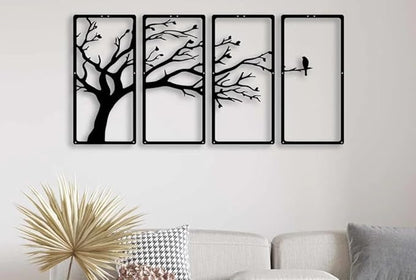 7 Decore | Wooden 3D Tree Wall Art – 4-Piece Panel Frame