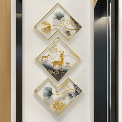 The Crafterz | Handcrafted Metal Abstract Deer Wall Art – Set of 3 Multicolor Sculptures